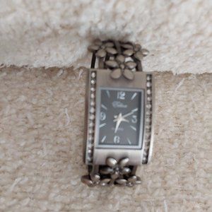 Eikon 1688 Silvertone Metal Floral Cuff Quartz Wristwatch